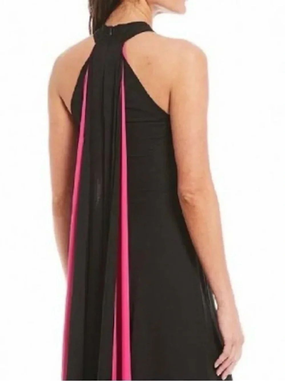 Alex Marie Black Maxi Halter Dress with Hot Pink Back Panel - Picture 3 of 5